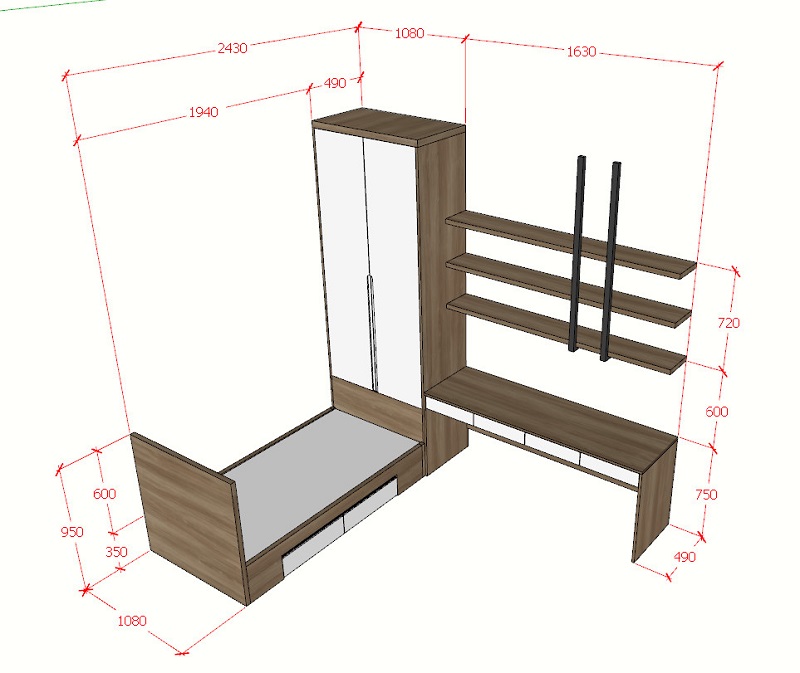 Bản thiết kế 2D phòng ngủ nhỏ