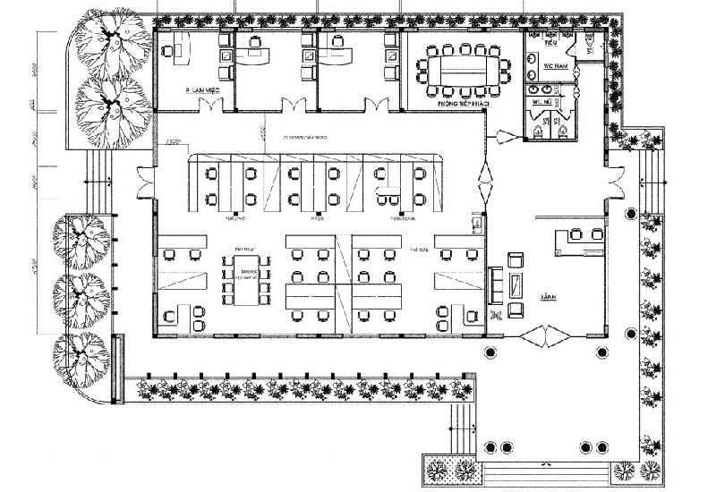 Bản vẽ 2D thể hiện chi tiết kích thước của nội thất văn phòng