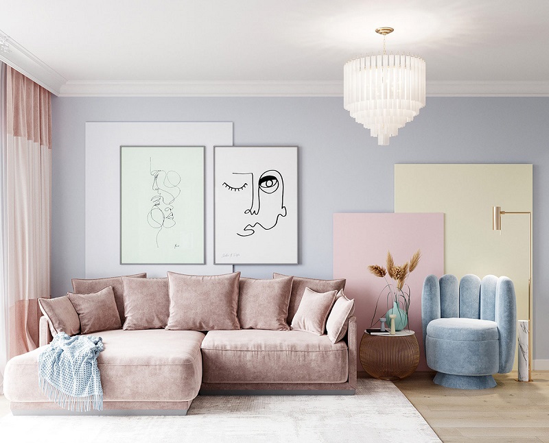 Màu sắc nhẹ nhàng của sofa màu pastel mang lại cảm giác ấm áp và thư giãn cho không gian sống.